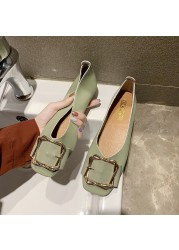 Spring Korean Women's Shoes Fashion Metal Square Buckle Design Luxury Outdoor Leisure Breathable Pumps Soft Elegant Flat Shoes