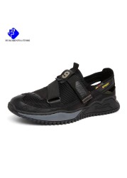 2022 New Summer Men's Mesh Sandals Outdoor Casual Non Slip Sandals Fashion Genuine Leather Handmade Beach Sandals BIg Size