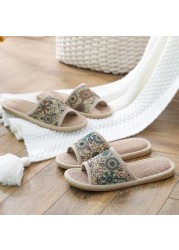 Women Home Slippers Indoor Floor Soft Couple Linen Slippers Bedroom Shoes Ladies Summer New Flex Flip Flops Zapatillas chaus contact