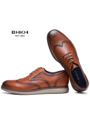 BHKH 2022 Autumn Mens Dress Shoes Genuine Leather Lace-up Men Casual Shoes Smart Business Office Work Shoes Men Shoes