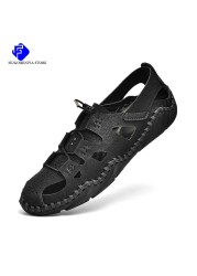 2022 New Summer Men's Mesh Sandals Outdoor Casual Rome Sandals Genuine Leather Men Beach Sandals Non Slip Sneakers Big Size