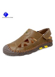 Summer Genuine Leather Men Sandals Outdoor Non-slip Men Beach Sandals Breathable Men Roman Sandals Fashion Men Sneakers