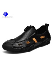 2022 New Summer Men's Soft Leather Casual Shoes Luxury Fashion Soft Loafers Moccasins Breathable Non-Slip Driving Shoes Big Size