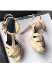 Cool Sept Women Sandals Genuine Leather Stone Pattern High Platform Summer Shoes Fashion Party Club Women Shoes Size 34-41