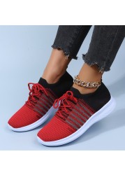 Rimocy Breathable Women Running Shoes Spring 2022 Mix Color Knitted Platform Sneakers Women Soft Sole Mesh Casual Shoes Flats