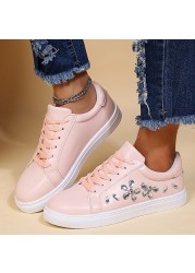 Lucyever Rhinestone White Sneakers Women Spring Summer Comfortable Lace Up Flats Woman Casual Platform Shoes Female Plus Size 42