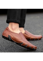 Men's casual genuine leather shoes, waterproof moccasin shoes, comfortable driving sports shoes, men's fashion