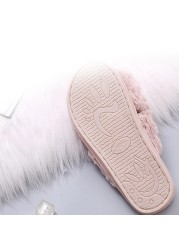 Women Fluffy Winter Sandal Cross Velor Open Toe Sandal Soft Warm Flat Shoes Faux Fur Slippers Home Women's Shoes WJ004