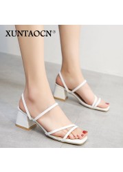 New 2022 Female Sandals Sexy Summer Slippers Ladies High Heels Square Open Toe Slides Party Shoes Women Sandals for Women