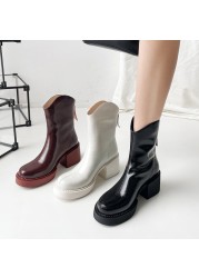 Women Ankle Boots Genuine Leather 22-25cm Autumn and Winter Cowhide Upper Black Boots Winter Boots Back Zipper Tooling Boots