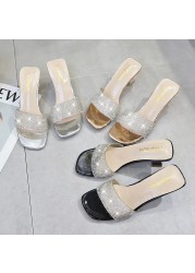 2022 New Bright Diamond Sandals Toe High Heels Women Slippers Sandalia Feminina Party Dress Shoes Sandals Women Size 35-42