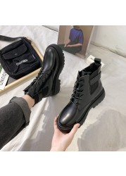 Rimocy Fashion Black Platform Women's Boots Autumn Winter 2021 PU Leather Chunky Ankle Boots Woman Waterproof Motorcycle Boots