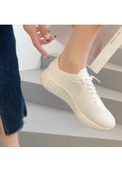 Lucifer Breathable Mesh Lace Up Sneakers Women 2022 Summer Soft Sole Knit Flat Shoes Woman Non-slip Casual Shoes Plus Size 43