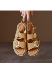 VENTACT Real Leather Women Sandals Fashion Buckle 2022 New Summer Shoes Woman Casual Daily Lady Flats Footwear Size 34-39