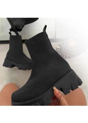 Ankel Shoes For Women Platform Shoes Black Knit Sock Socks Woman Fashion Motorcycle Shoes Botas De Invierno Para Mujer