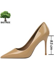 BIGTREE أحذية امرأة الموضة مضخات براءات الاختراع والجلود عالية الكعب Stiletto الكعوب الاحتلال OL مكتب أحذية مثير الكعوب حجم كبير 43