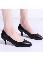 Lucifer 2022 Spring Black PU Leather Women Shoes Pointed Toe Slip On Office Women Shoes High Heels Shallow Mouth