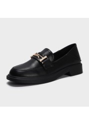 2021 spring/summer new casual shoes pure black low-top square head fashion step two-way wear soft bottom leather shoes women