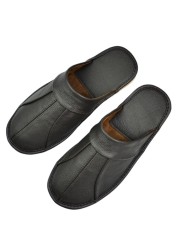 Real Cow Leather Slippers Couple Indoor Non-slip Men Women Home Casual Fashion Single Shoes TPR Soft Soles Spring Summer