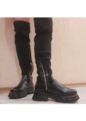 Autumn Winter Platform Leather Over-the-Knee Boots Women Plus Size Stretch Boots Punk Boots Sexy Black High Boots Breathable