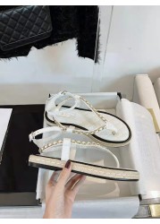 Luxury Designer Sandals for Women Vintage Flat Bottom Rope Chain