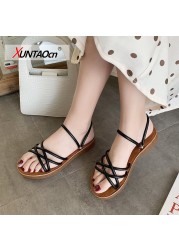 Summer women's flat-soled sandals Roman shoes tendon-soled soft and comfortable gladiator sandals fashionable casual beach shoes