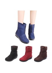 Snow boots for women winter warm plush ankle boots front zipper non-slip cotton-padded female solid color boots