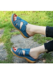 ladies sandals 2021 plus size 43 summer comfortable hollow out closed toe velcro sandals high quality platform slippers woman