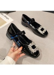 Rimocy Spring Autumn Crystal Mary Jane Shoes For Women Low Heel Ankle Strap Pumps Woman Dress Rhinestone Fashion Party Shoes