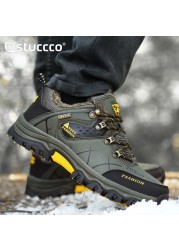 Men Winter Snow Boots Waterproof Leather Sneakers Super Warm Men Platform Boots Outdoor Male Hiking Boots Work Shoes Plus Size