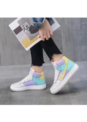 2022 Fashion Women Breathable Sneakers Ladies High Top Mixed Color Flats Vulcanized Shoes Female Chunky Casual Walking Shoes