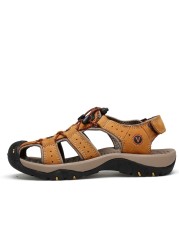 New Men's Sandals Cowhide Plus Size Beach Shoes Men's Sandals Slippers Plus Size 38-48 Mens Casual Sandals Genuine Leather