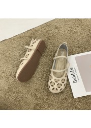 2021 new leather summer shoes woman flats hollow breathable casual flat shoes comfortable shoes women