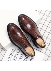 Men's Pu Leather Shoes Casual Shoes Dress Shoes Spring Fashion Casual Shoes Crocodile Pattern Leather Shoes Big Size Lace Shoes