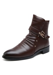 ZYYZYM-Men's Zipper Leather Boots Warm Plush Boots Autumn Winter 2020 Collection