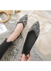 women flat shoes ballet shoes pearl diamond sequins breathable knit pointed loafers spring summer ladies soft loafers