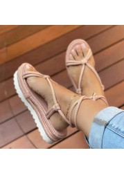 2022 Women Gladiator Flat Ankle Wrap Sandals Ladies Wedge Female Fashion Lace-up Shoes Women's Shoes Sandals Plus Size 43