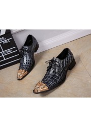 Personality fashion iron toe leather dress shoes men trend business casual shoes men lace up rivet derby shoes big yards 45 46