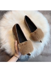 Shallow Mouth Women Autumn Fur Loafers Sneakers Female Plain Metal Pointed Toe Flats Women's Shoes