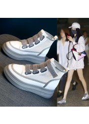 Increasing white shoes new summer women's breathable thick-soled mesh all-match casual sports high-heeled sports shoes