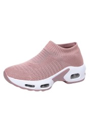 2022 New Women's Shoes; Knitted Air Cushion Mesh Shoes Light Casual Socks Shoes Breathable Sneakers Women's Zapatillas Mujer