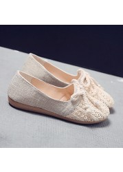 Spring Women Flats Hemp Slip On Flat Shoes Woman Canvas Loafers Bowtie Casual Shoes Comfortable Ladies Shoes zapatos mujer