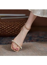 New Casual Women's Shoes Fashion String Bead Square Heel Buckle Sandals Office Commuter Summer Lady Sandalias Mujer 2022