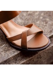 Tuyoki Women Sandals Real Leather Fashion High Heels Summer Shoes for Woman Casual Daily Office Lady Shoes Size 34-40