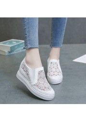 Spring and summer increase wedge heels small white shoes women's mesh breathable mesh sports loafers loafers