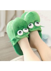 New Women Slippers Cartoon Frog Plush Warm Shoes Furry Flip Flops Women Winter House Shoes Girl Soft Home Home Shoes