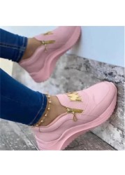 2022 Women Flat Platform Shoes Elegant Women PU Shoes Genuine Woman Spring Casual Zipper Flat Shoes Women Non-slip Shoes