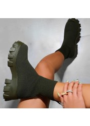 Fashion Ankle Boots Platform Women Boot Knitted Stretch Sock Boot Woman Boots Elastic Fabric Autumn Winter Boots Female Boots