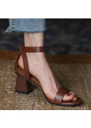 LuasTuas Women Sandals Retro Buckle High Heels Summer Shoes Woman Fashion Casual Daily Office Lady Outdoor Shoes Size 34-39