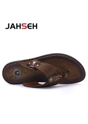 New Slippers Summer Flip Flops for Men Beach Slippers Leather Sandals Comfortable Shoes Non-slip Bathroom Shoes Men Slides